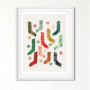 Colorful Christmas / Winter Socks Art Poster Print