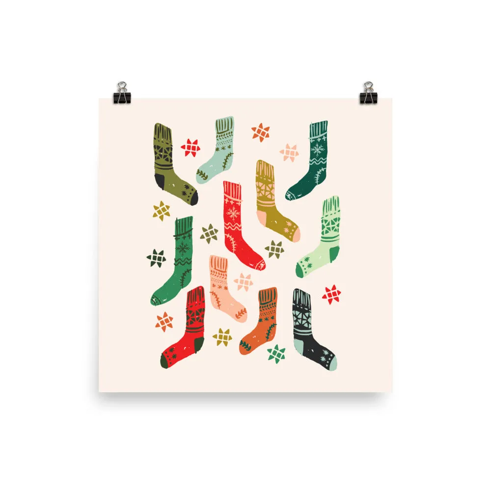 Colorful Christmas / Winter Socks Art Poster Print