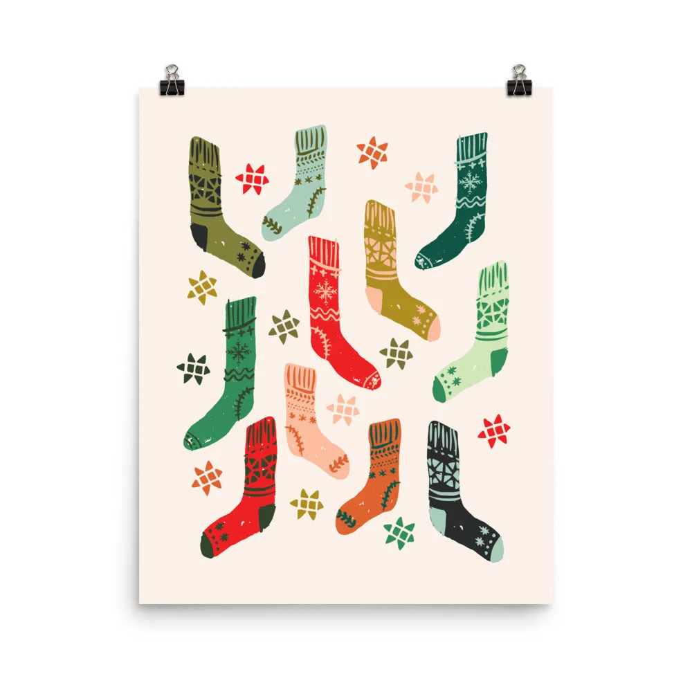 Colorful Christmas / Winter Socks Art Poster Print