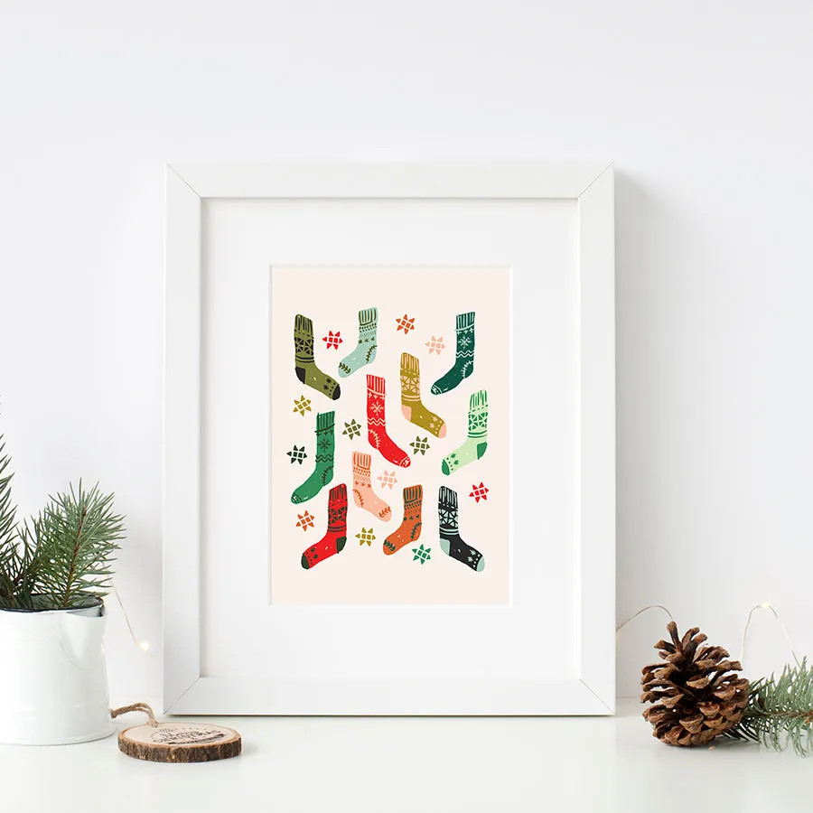 Colorful Christmas / Winter Socks Art Poster Print