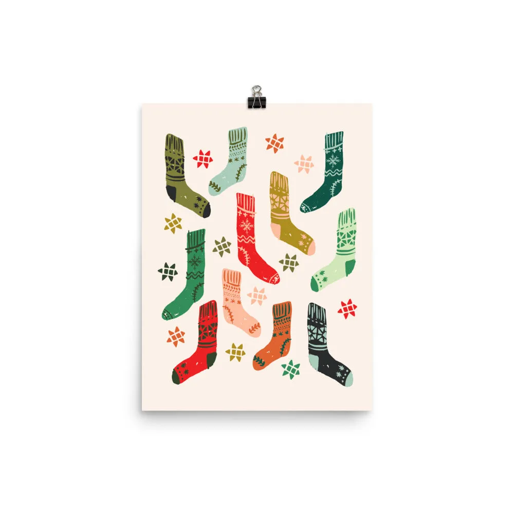 Colorful Christmas / Winter Socks Art Poster Print