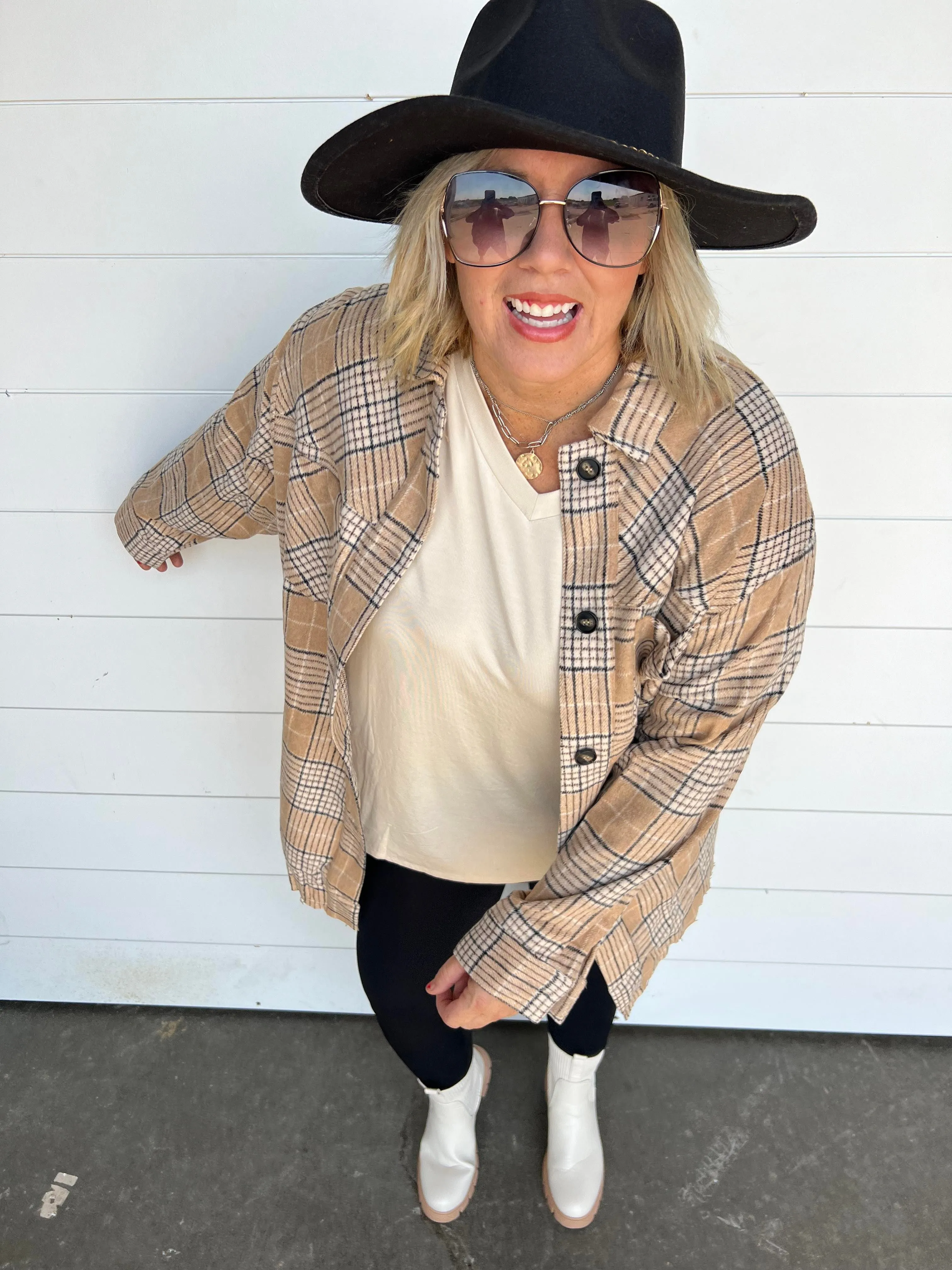 COMFORT OVERSIZED PLAID BUTTON DOWN SHIRT JACKET - Final Sale