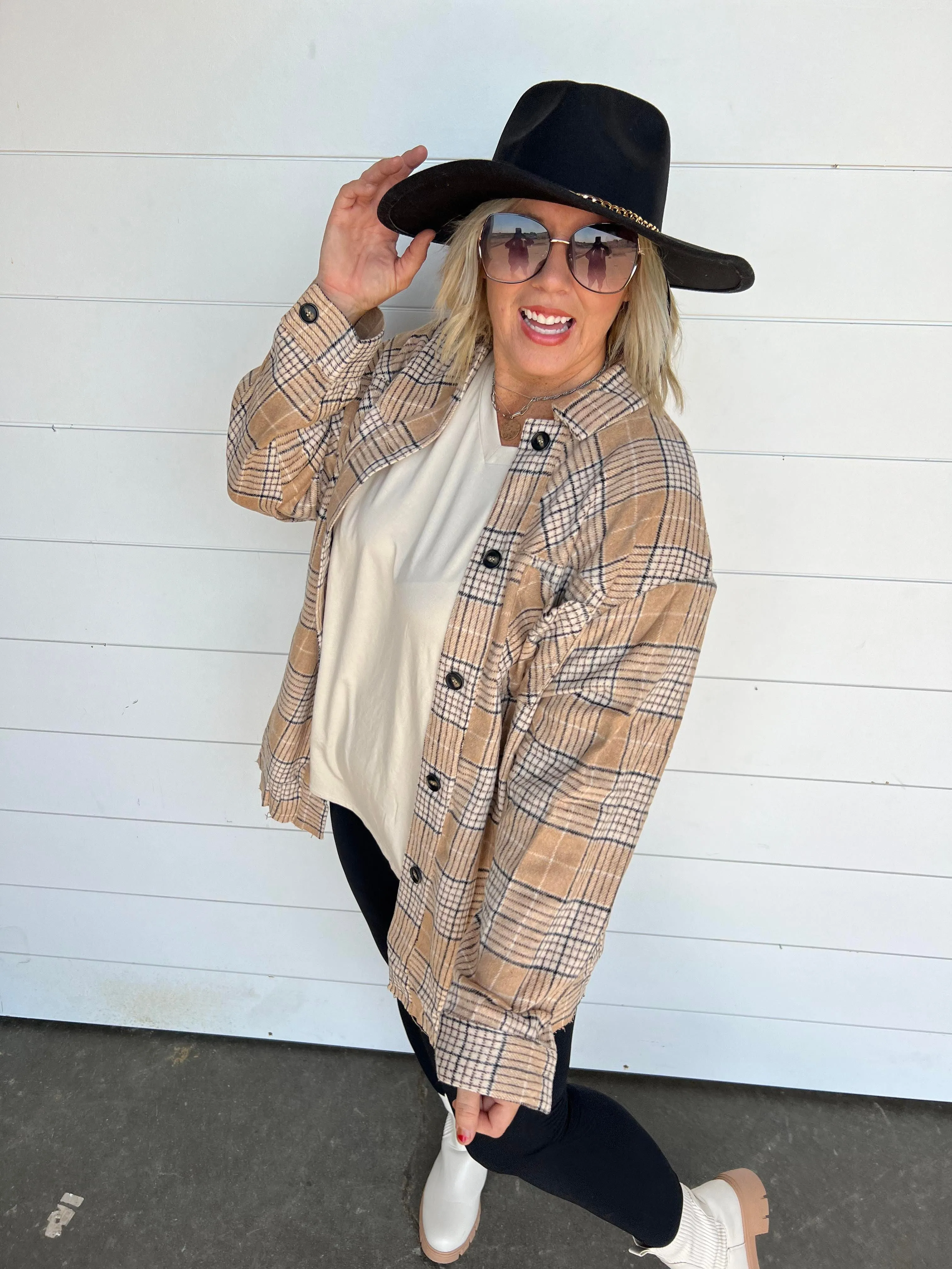 COMFORT OVERSIZED PLAID BUTTON DOWN SHIRT JACKET - Final Sale