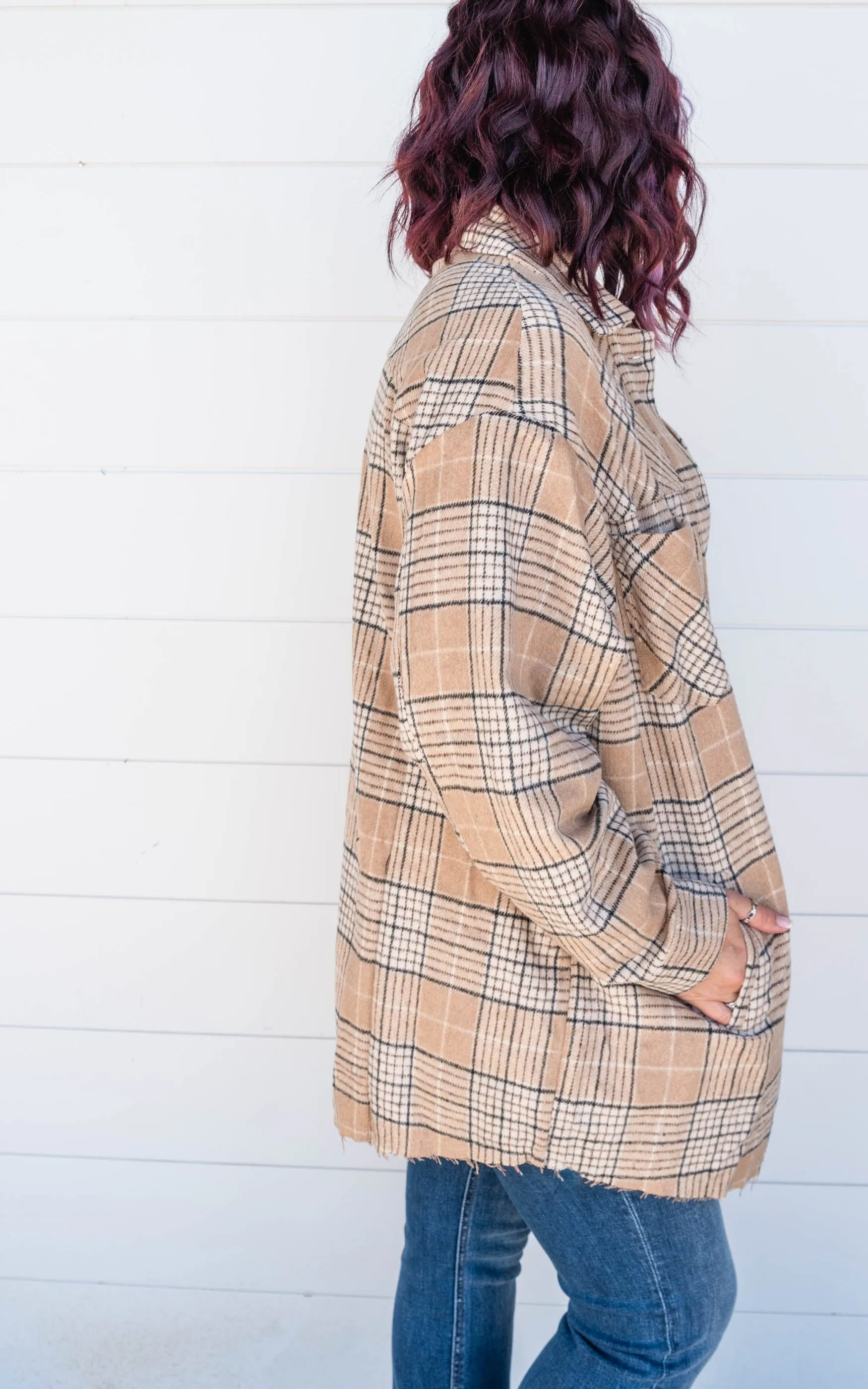 COMFORT OVERSIZED PLAID BUTTON DOWN SHIRT JACKET - Final Sale