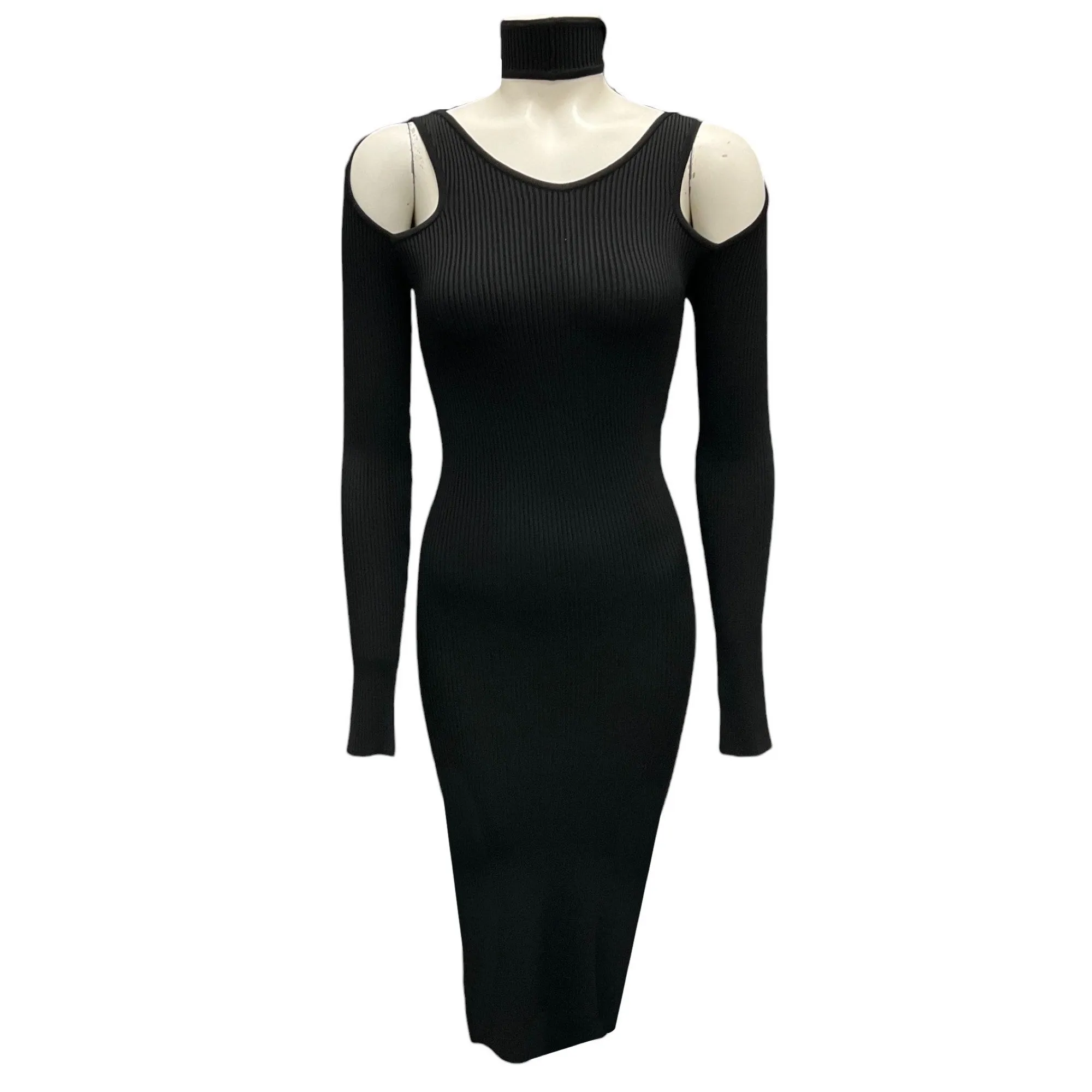 Coperni Black Cut-Out Detail Ribbed Knit Midi Dress