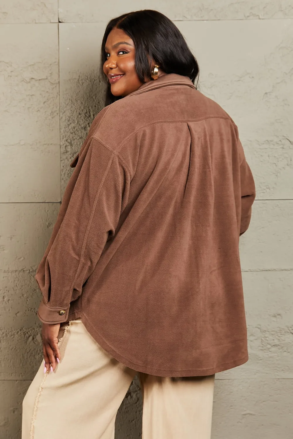 Cozy Girl Button Down Shacket In Brown