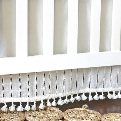 Crane Baby Cotton Tassel Boho Crib Skirt - Off-White