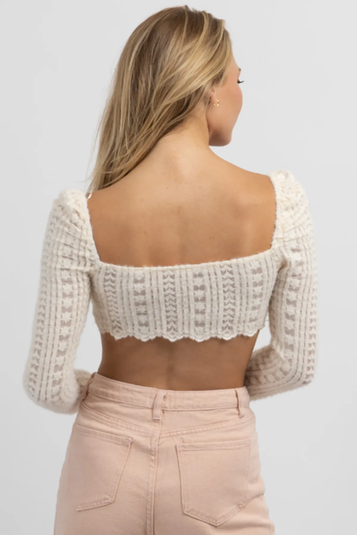 CREAM SCALLOP   LACE CROPPED TOP