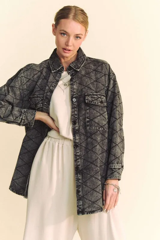 Diamond Quilted Button Up Denim Shacket