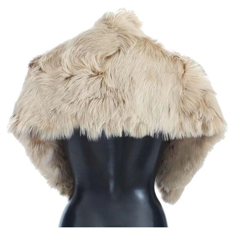 Dolce & Gabbana Elegant Alpaca Fur Shoulder Wrap in Beige