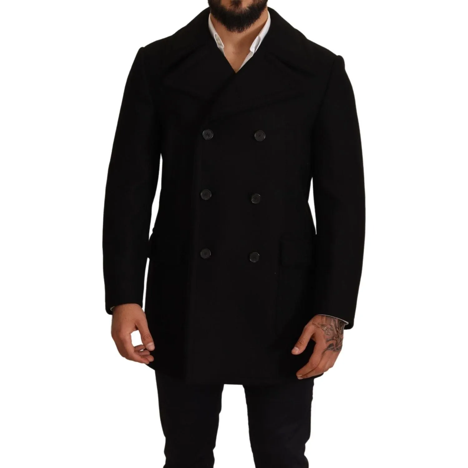 Dolce & Gabbana Elegant Black Double Breasted Trench Coat