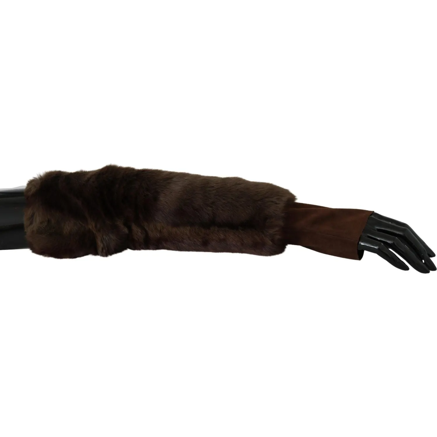 Dolce & Gabbana Elegant Brown Fur & Leather Elbow-Length Gloves