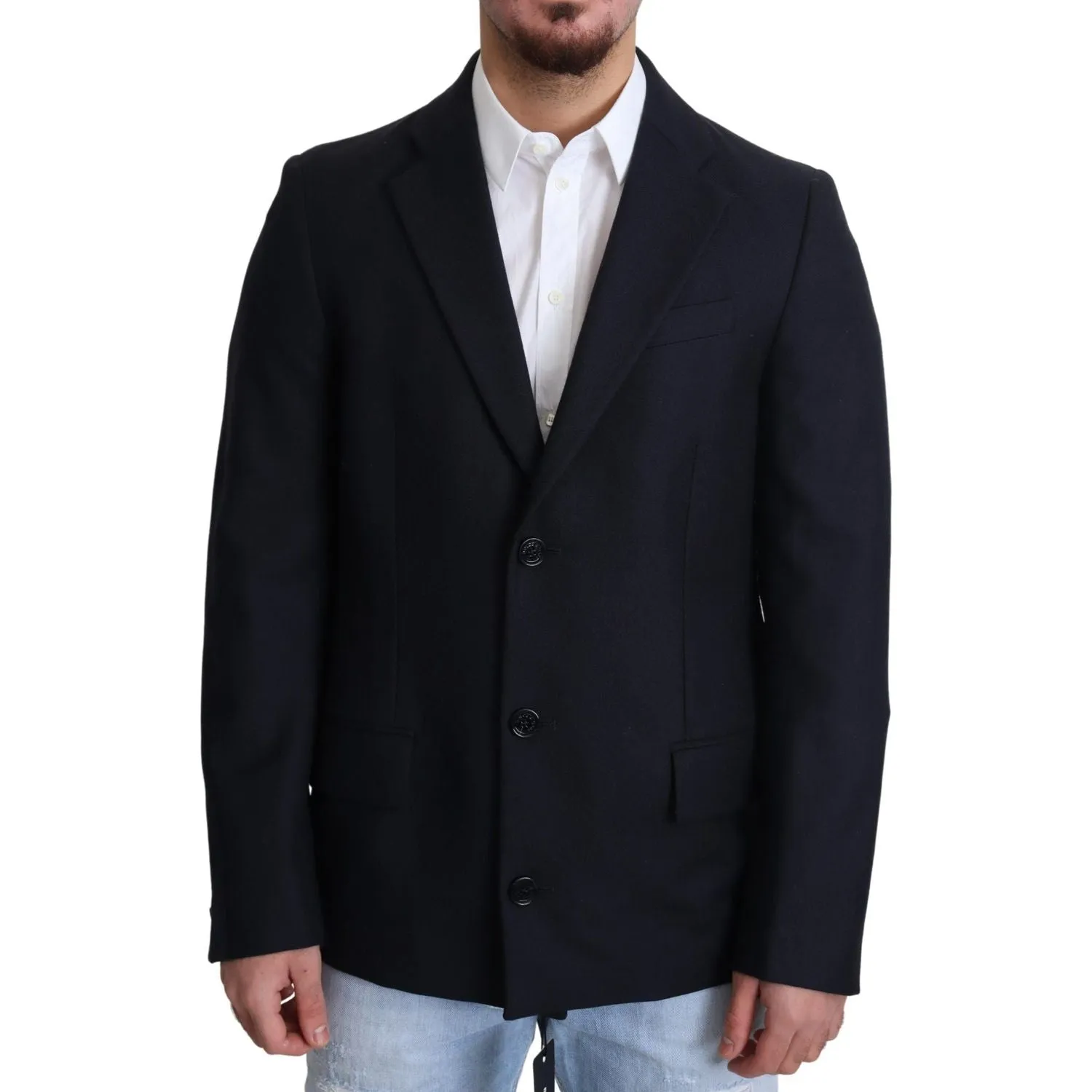 Dolce & Gabbana Elegant Dark Blue Virgin Wool Men's Coat