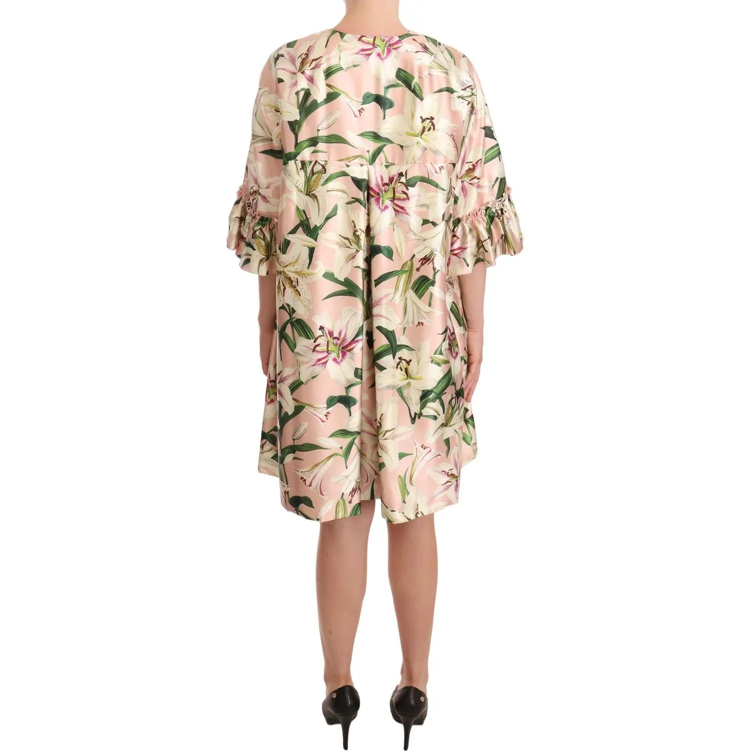 Dolce & Gabbana Elegant Floral Ruffled Silk Long Coat