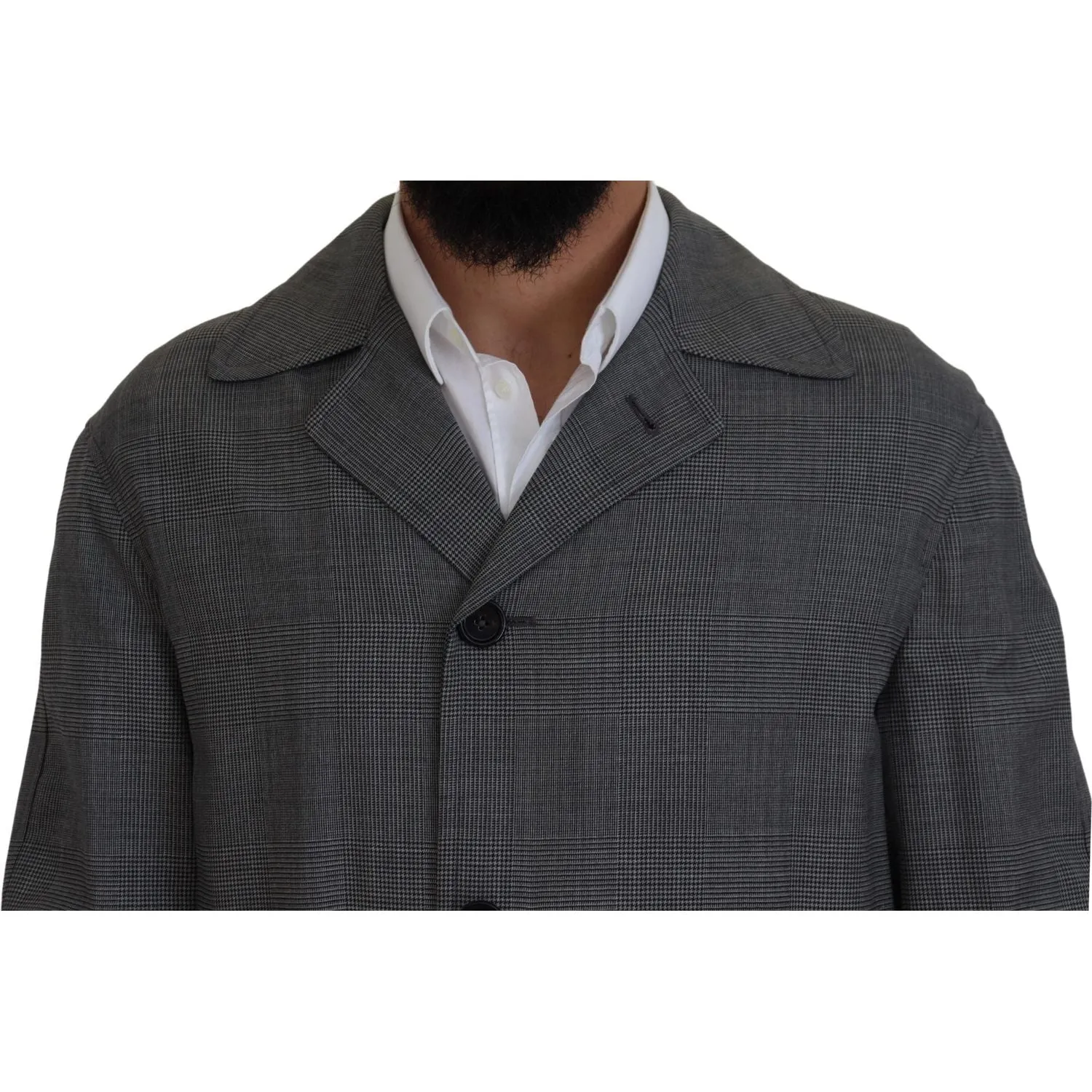 Dolce & Gabbana Elegant Gray Plaid Trench Coat