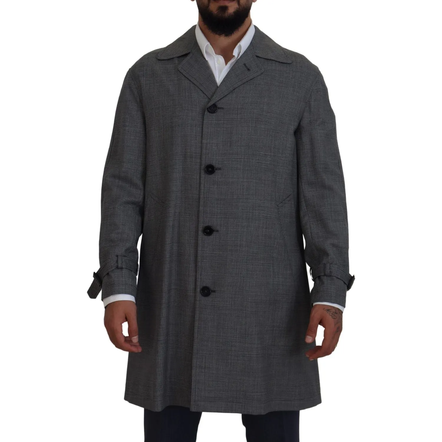 Dolce & Gabbana Elegant Gray Plaid Trench Coat