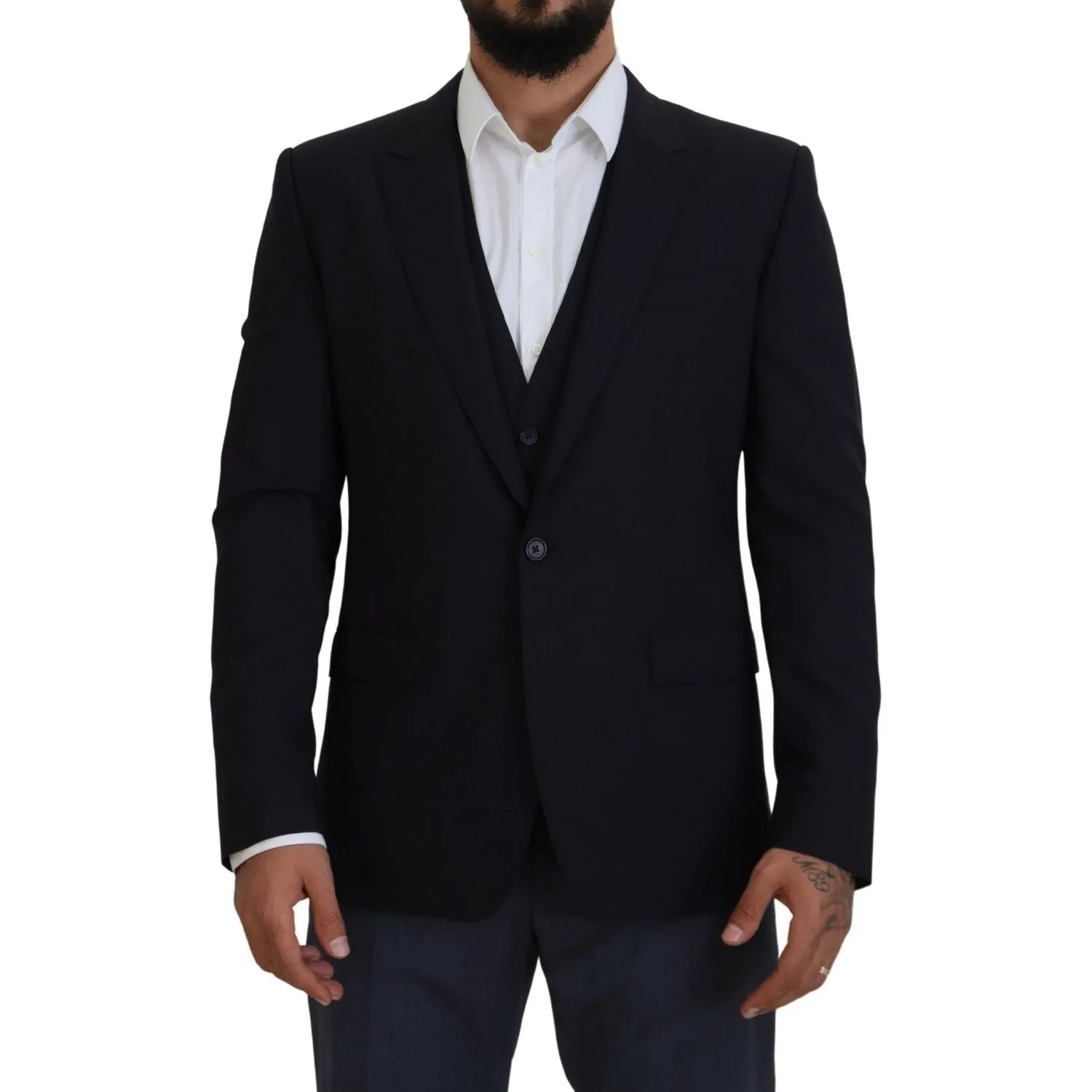 Dolce & Gabbana Elegant Navy Wool Blend Martini Blazer