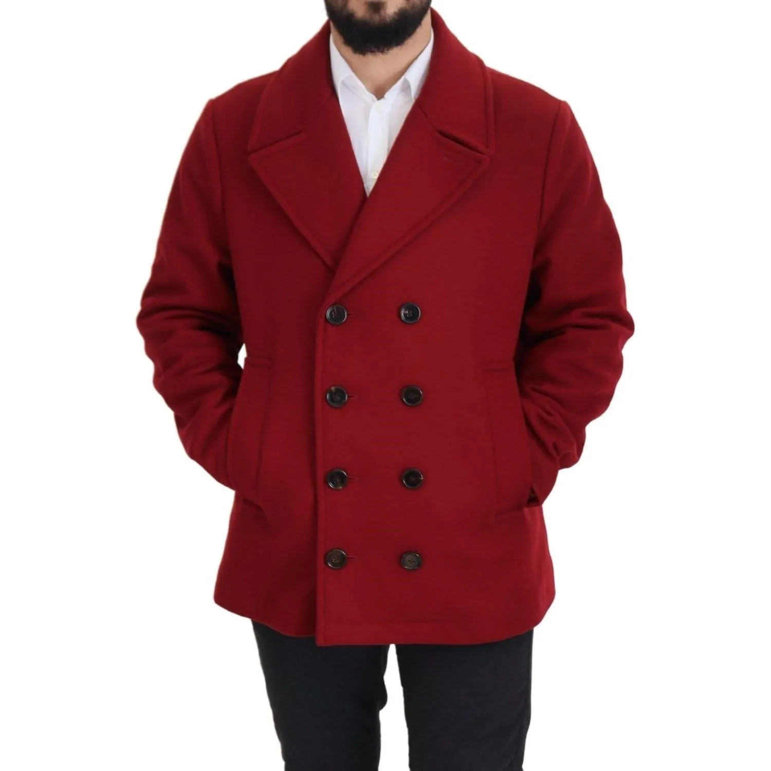 Dolce & Gabbana Elegant Red Double Breasted Wool Jacket