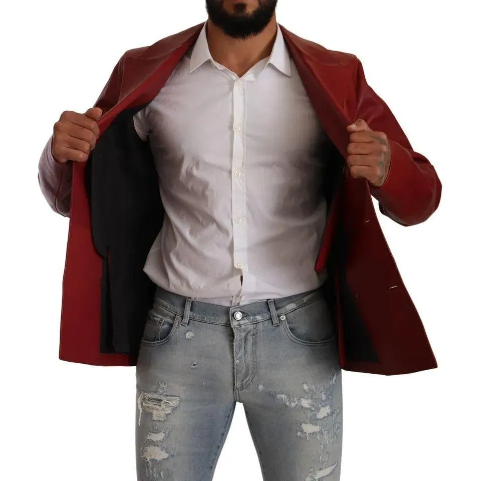 Dolce & Gabbana Red Double Breasted Leather Coat Jacket