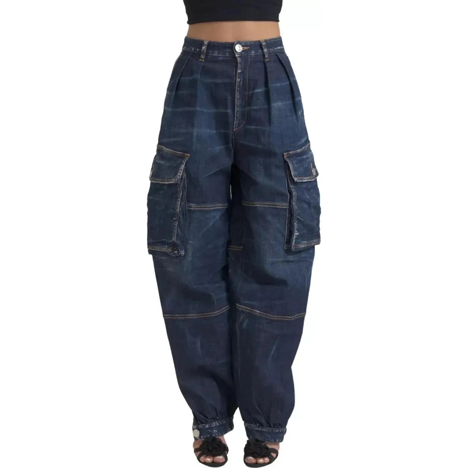 Dsquared² Blue High Waist Cotton Cargo Baggy Denim Jeans