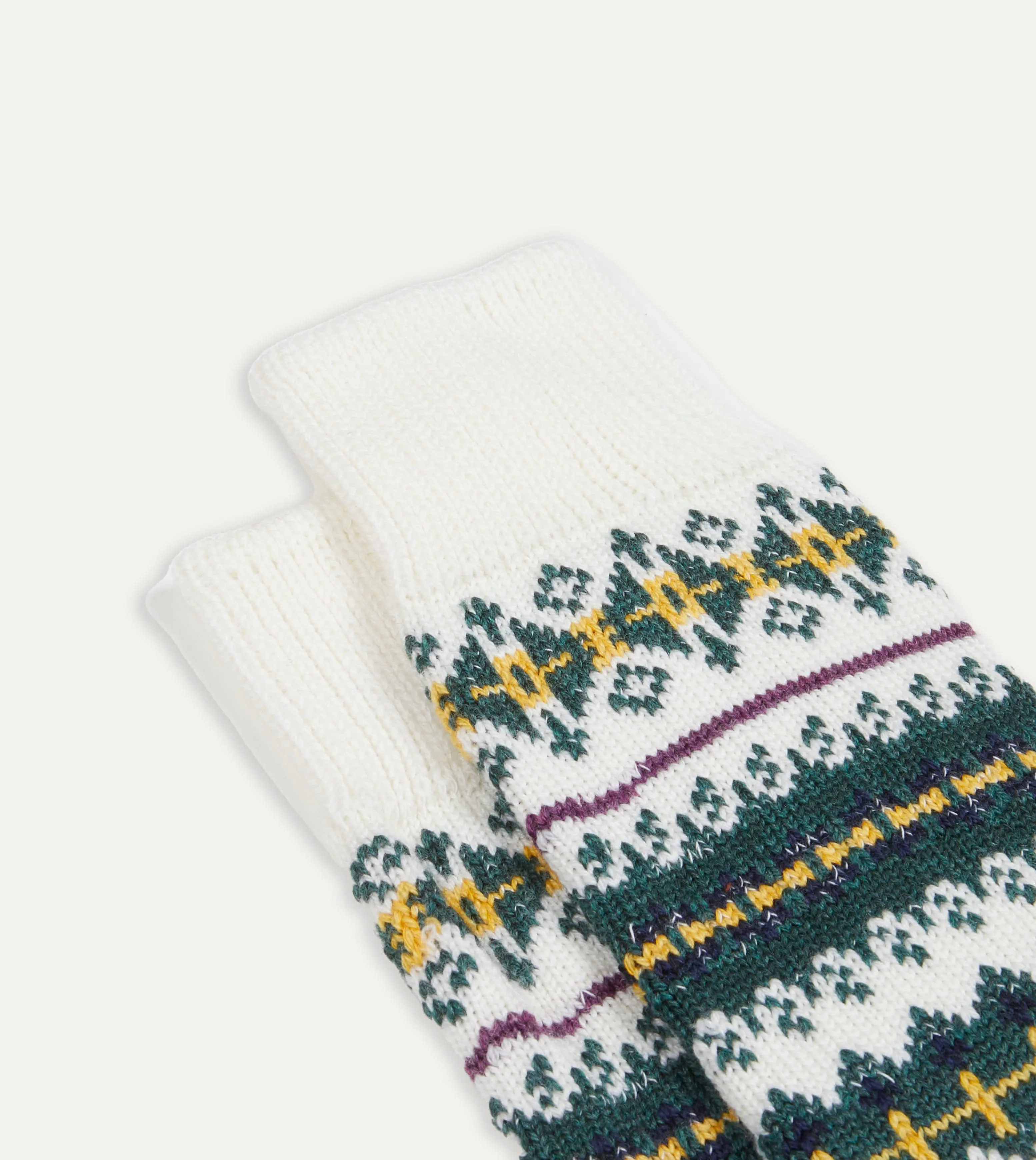 Ecru Fair Isle Wool Cotton Socks