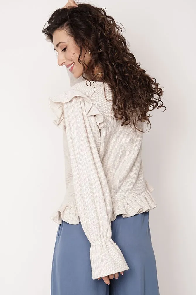 Edith Ruffle Sweater Light Beige