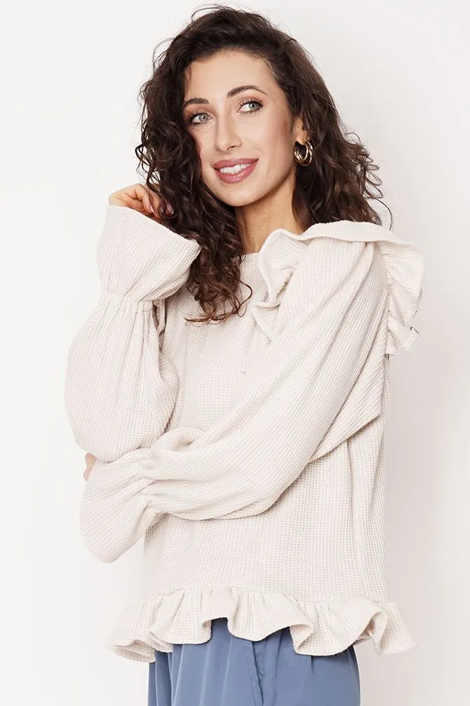 Edith Ruffle Sweater Light Beige