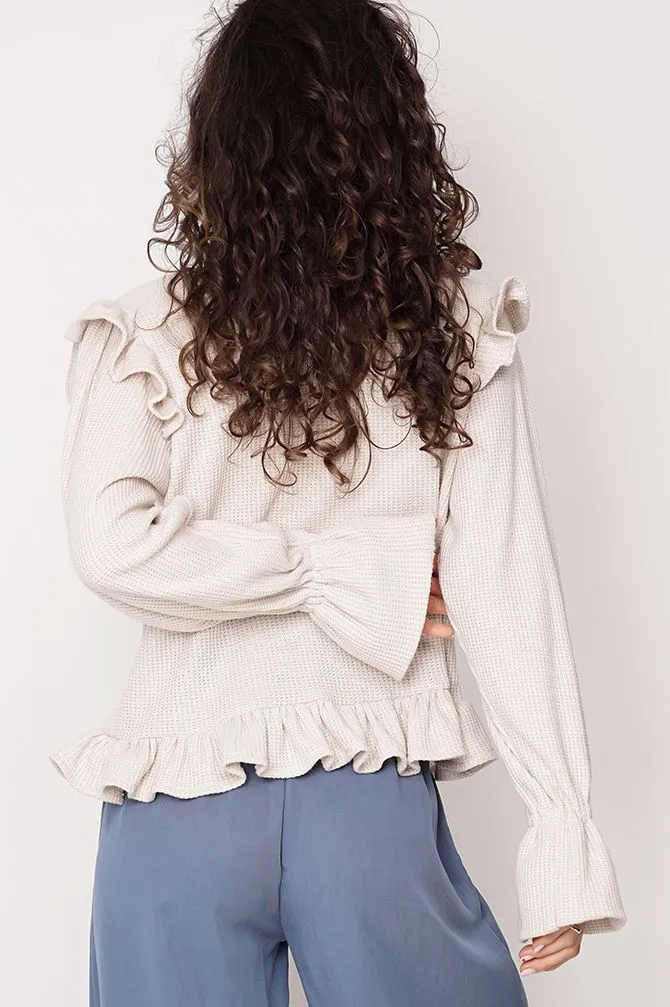 Edith Ruffle Sweater Light Beige