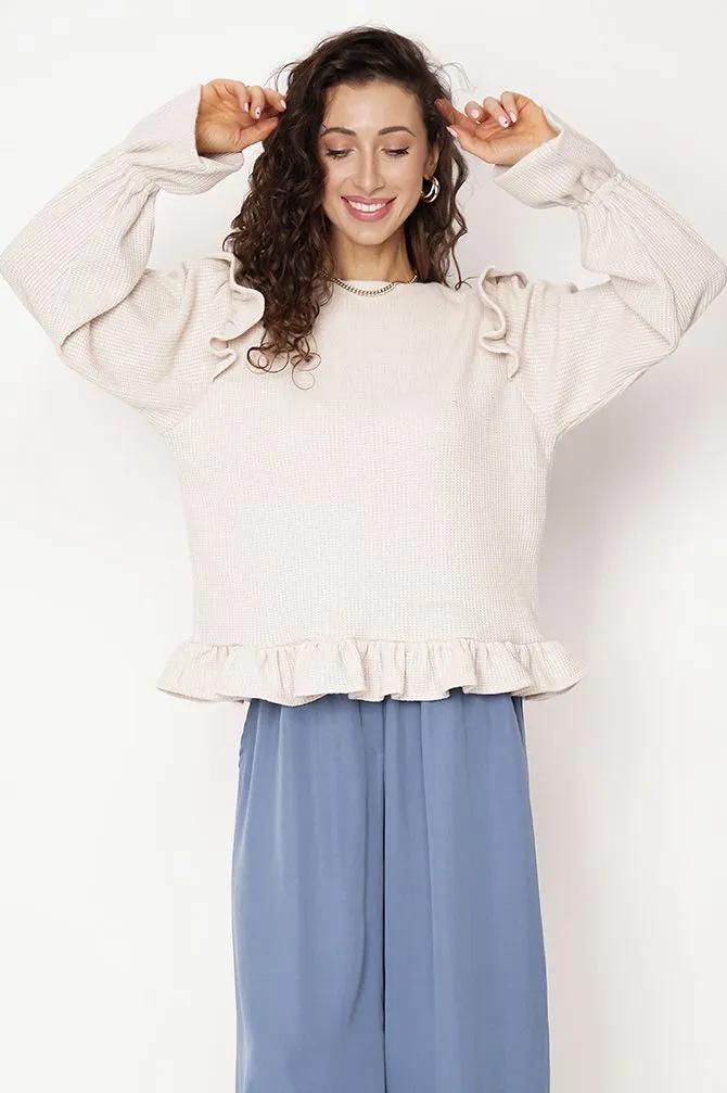 Edith Ruffle Sweater Light Beige