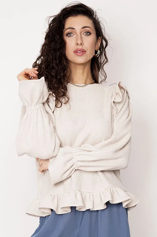 Edith Ruffle Sweater Light Beige