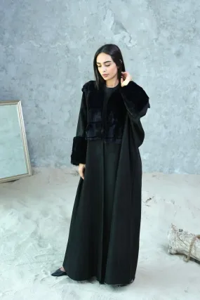 ELEGANT BLACK FUR ABAYA #366