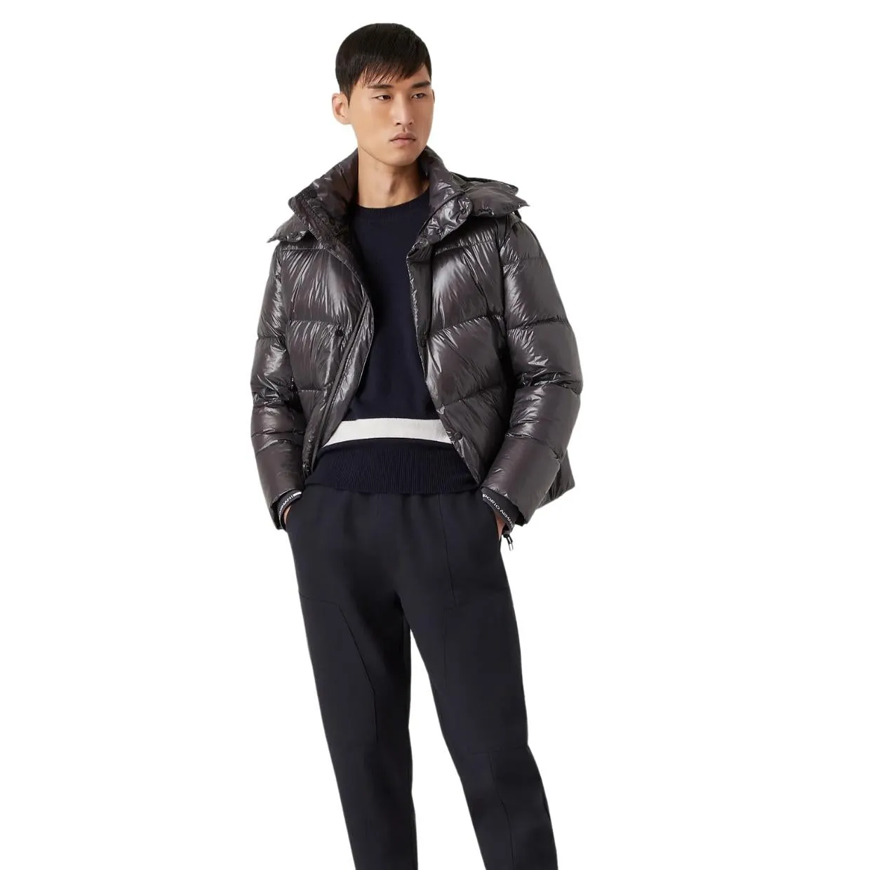 Emporio Armani Grey  Quilted Hooded Jacket