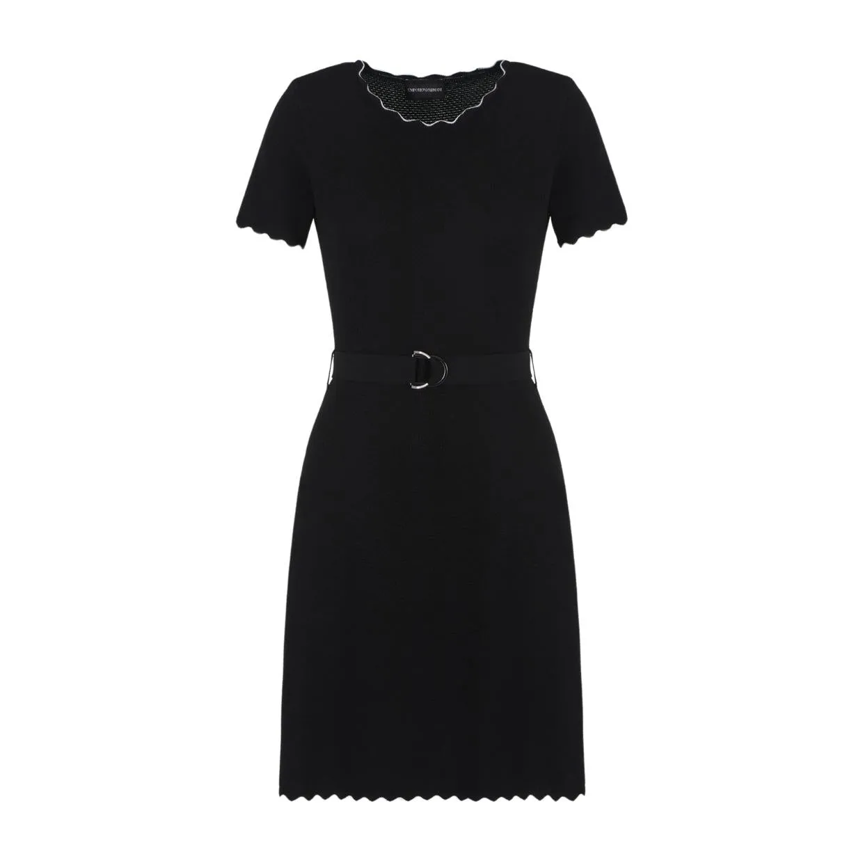 Emporio Armani Moss-Stitch Knit Black Flared Dress