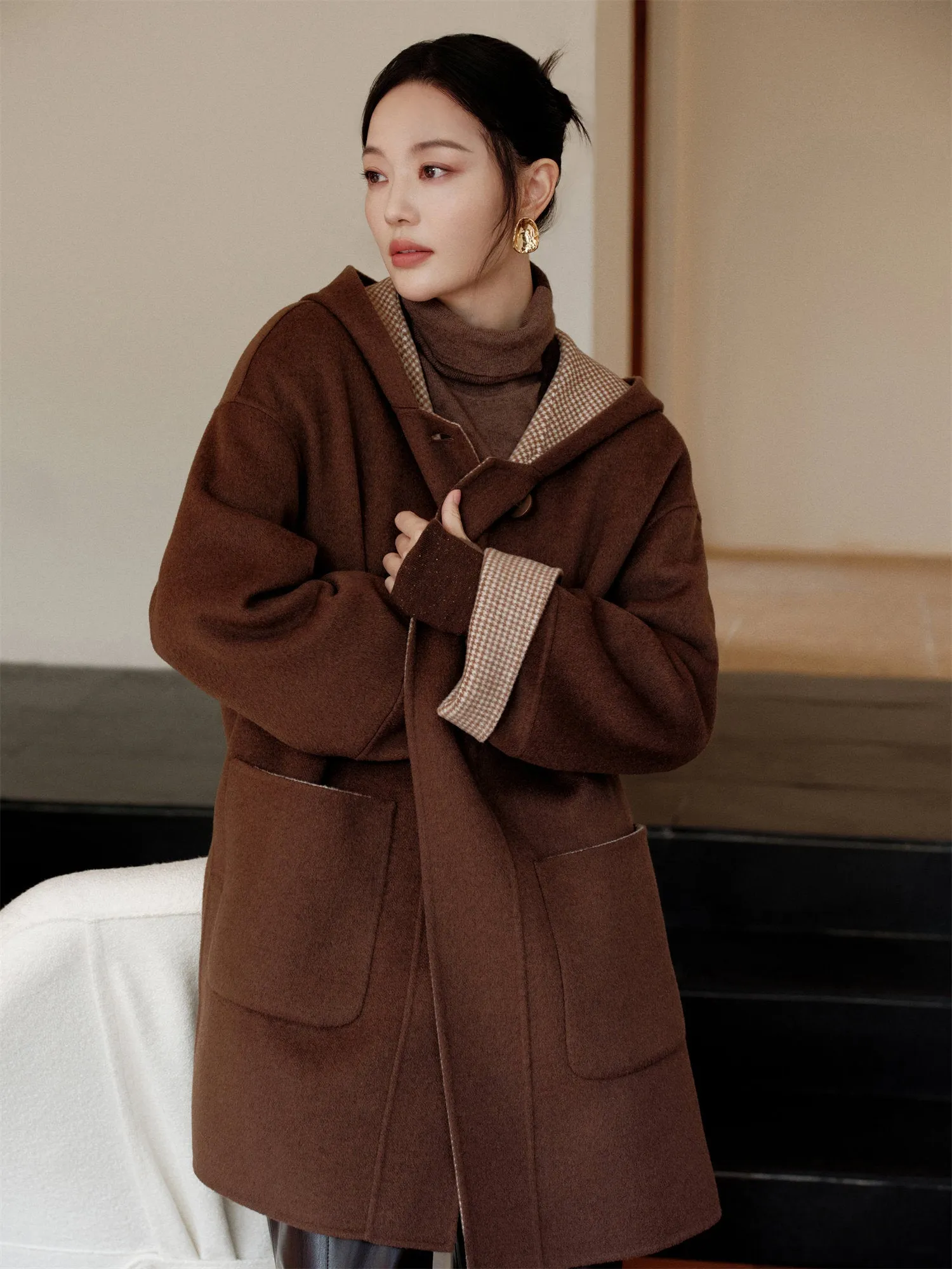 EP YAYING Yak Wool Two-Tone Double-Sided Wool Coat