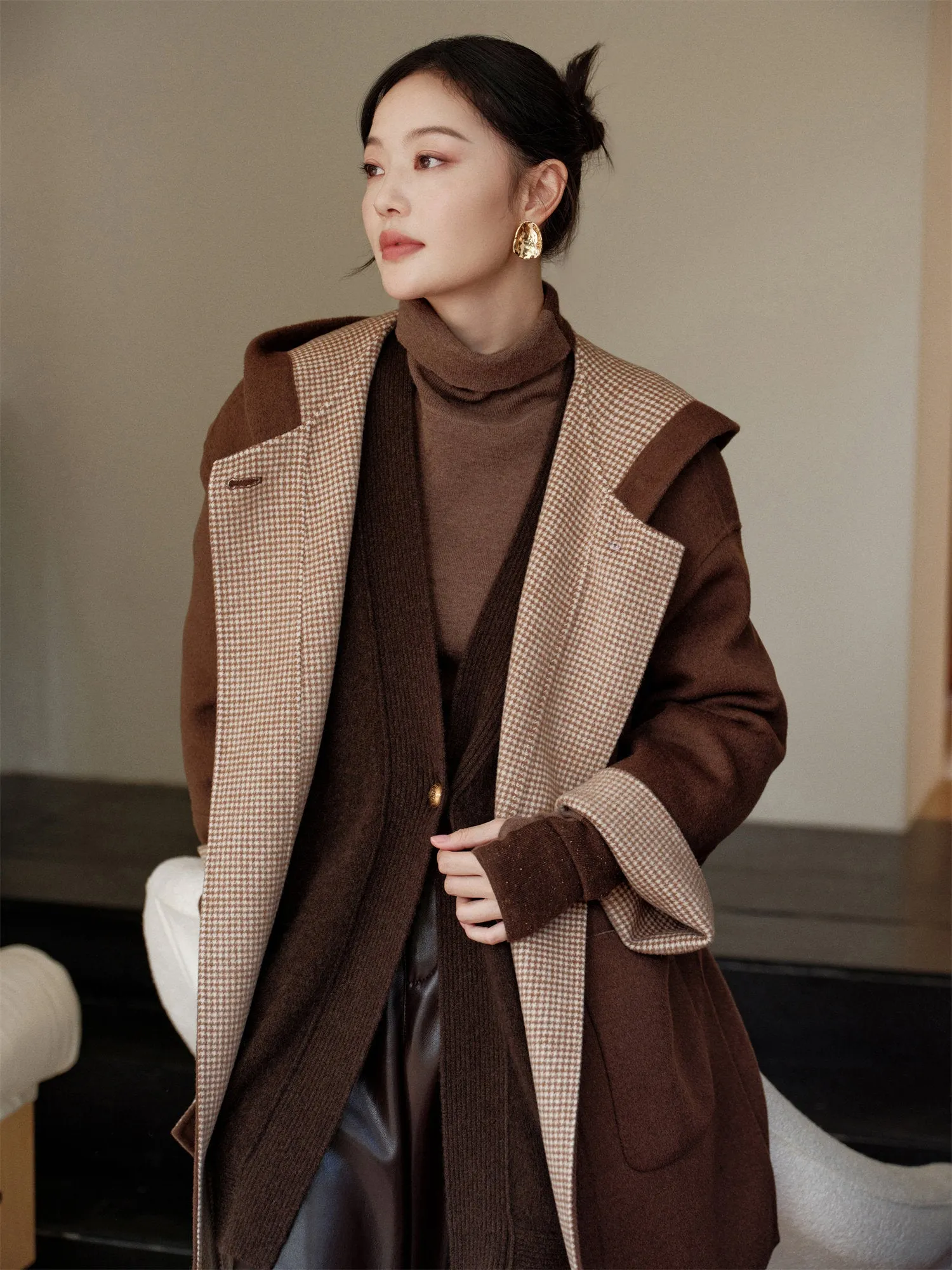 EP YAYING Yak Wool Two-Tone Double-Sided Wool Coat