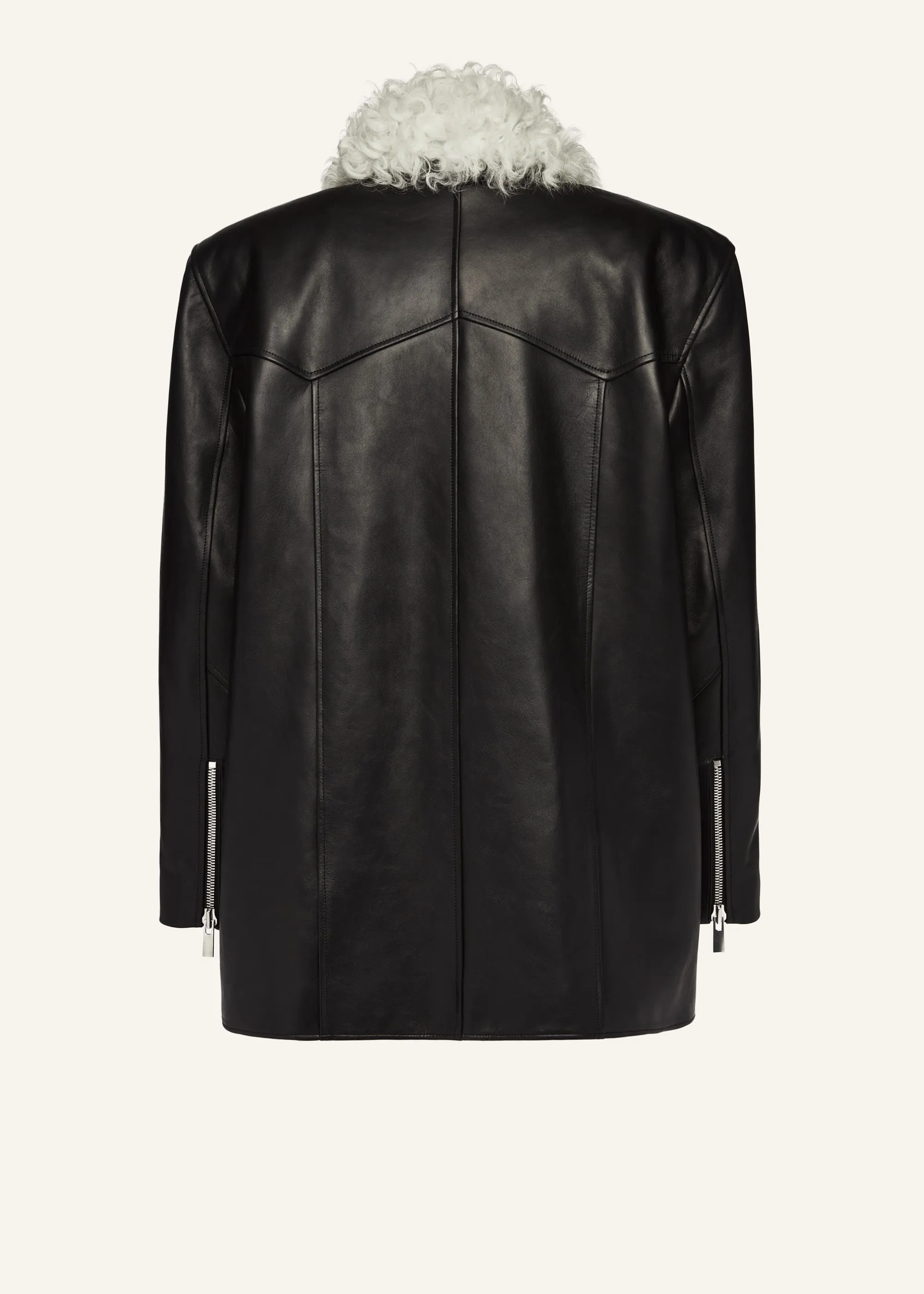 Faux-fur boxy leather jacket in black