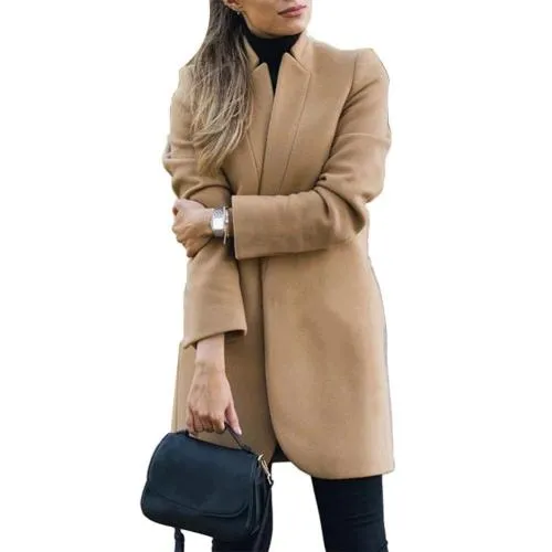 Flytonn-Fall Outfits Women Outwear Streetwear -hoco dresses homecoming dresses  women dress to impress -women's outerwear women's coat Solid Color Stand Collar Woolen Long Coat