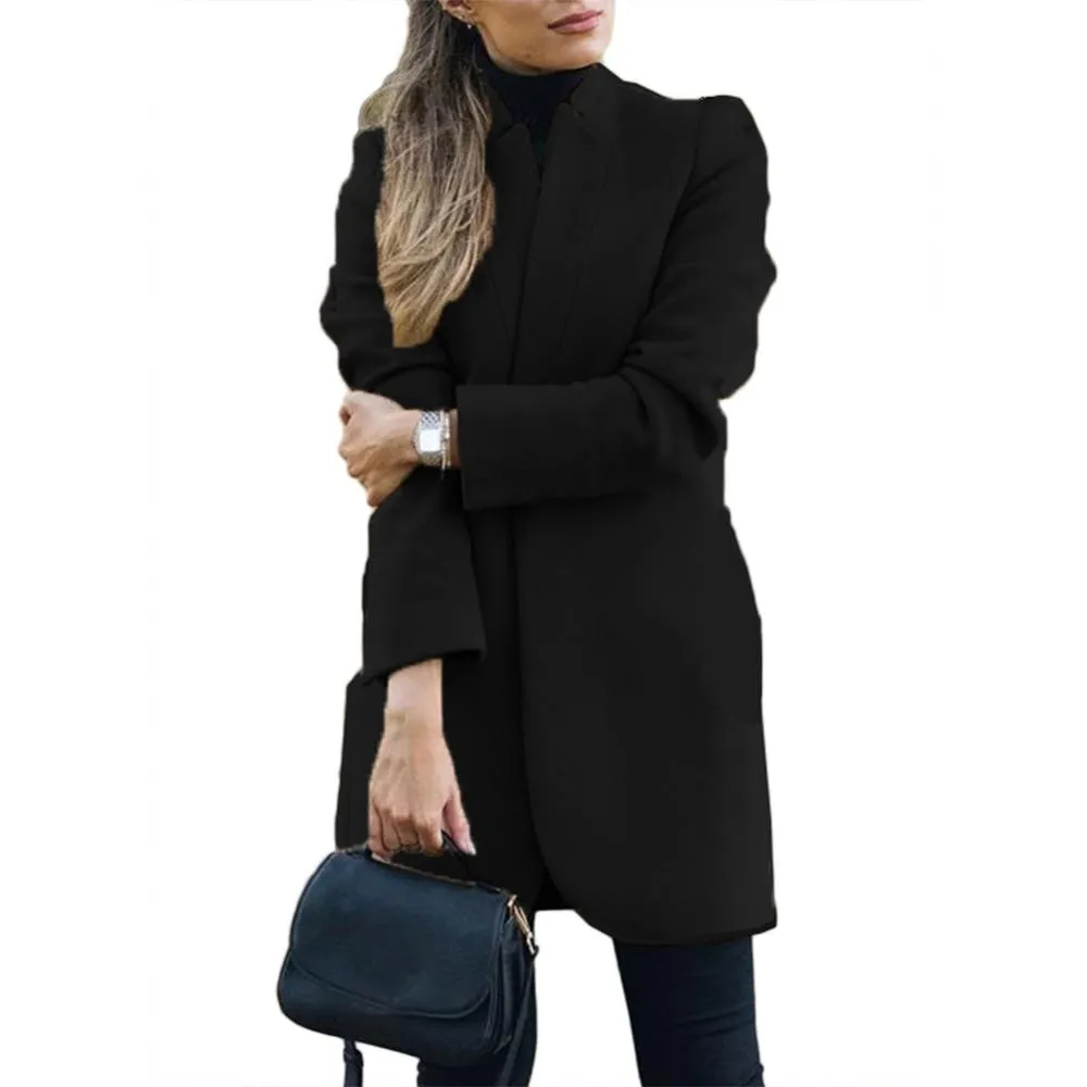 Flytonn-Fall Outfits Women Outwear Streetwear -hoco dresses homecoming dresses  women dress to impress -women's outerwear women's coat Solid Color Stand Collar Woolen Long Coat