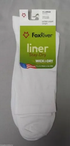 Fox River 4478 Wick Dry Alturas Socks Ultra-Lightweight Crew Liner Sock White XL