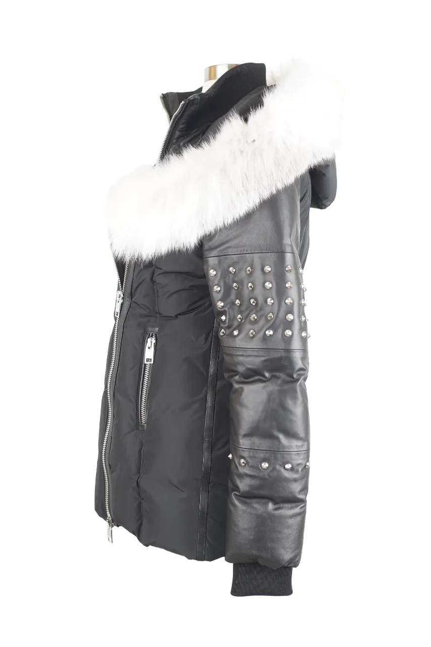 Fur Hood Down Filled Parka Coat w/ Spikes