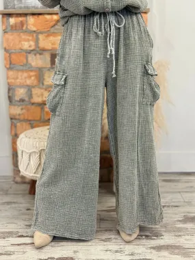 Gauze Wide Leg Cargo Pants | Green