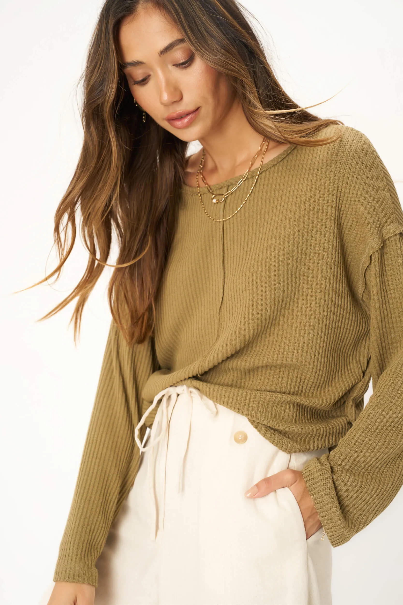 Get It Right Textured Rib Long Sleeve - Tumbleweed