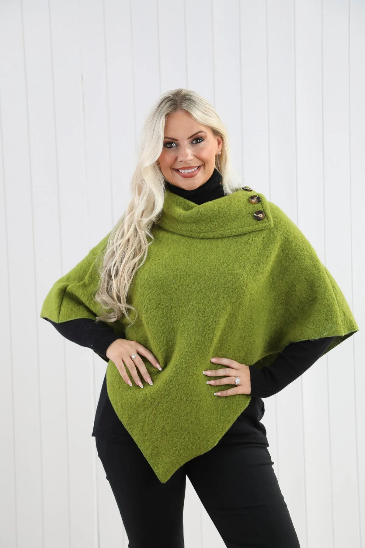 Goose Island 4353 Woollen Blend Three Button Asymmetric Cowl Neck Poncho (5 Colours)