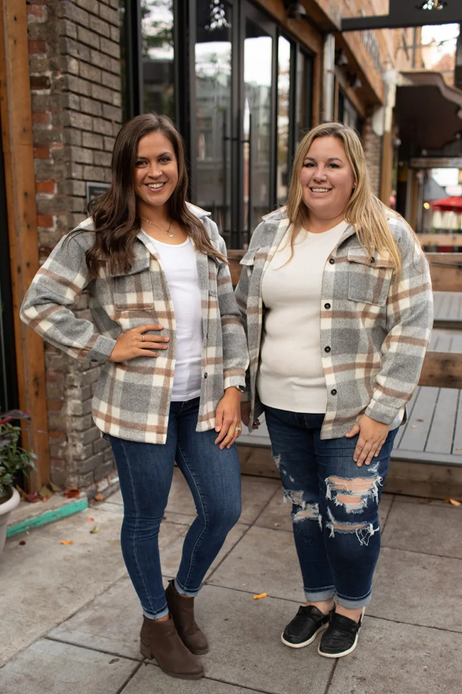 Gray Taupe Plaid Flannel Shacket (SM-2X)