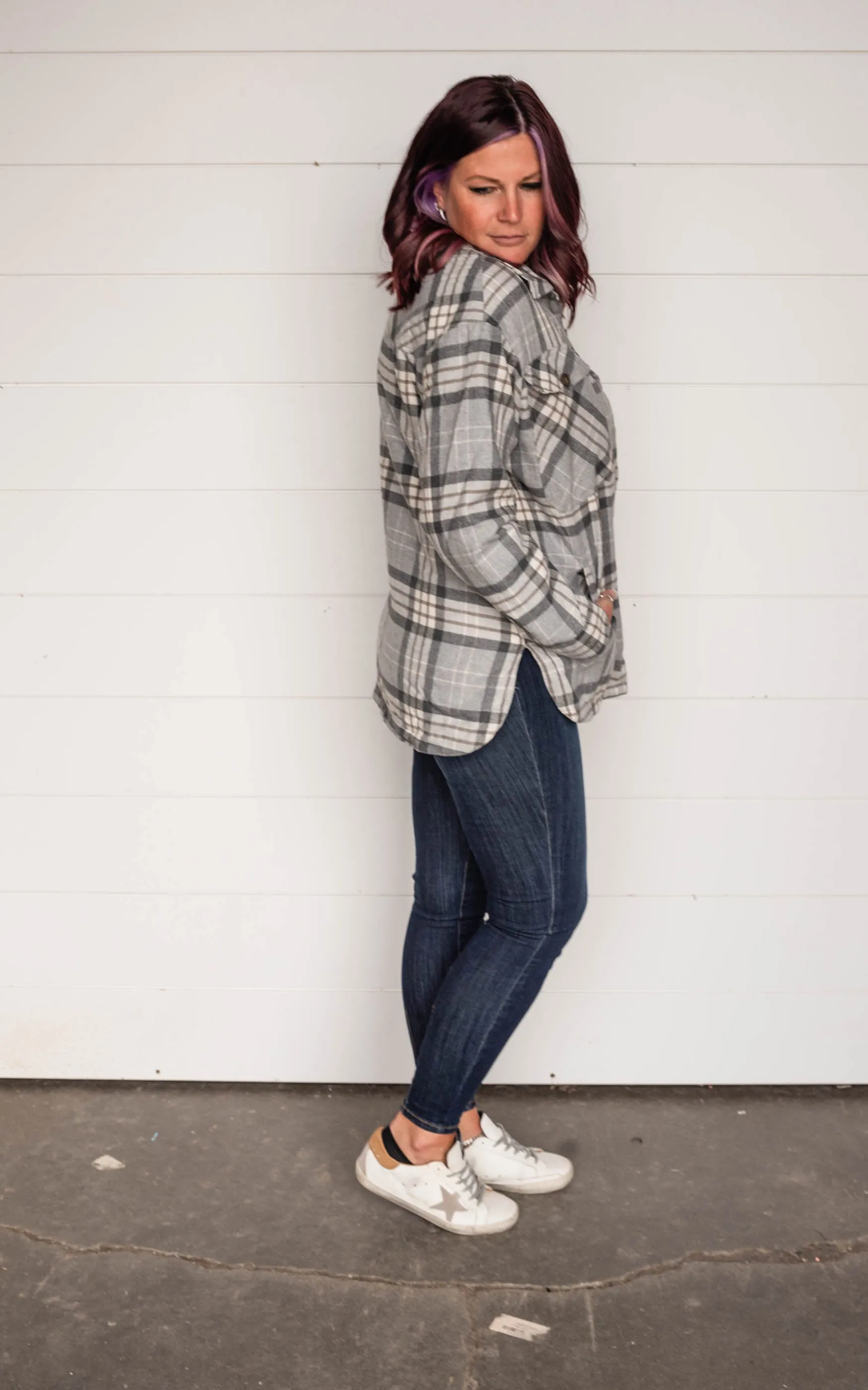 Grey Plaid Oversized Jacket