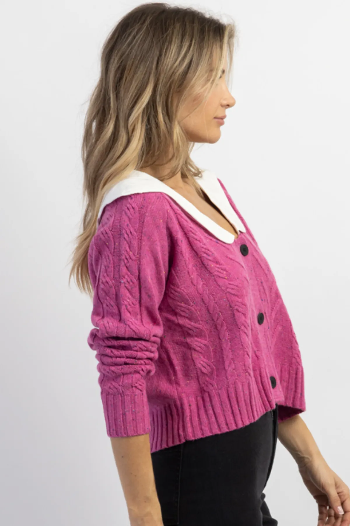 HARPER PINK SCALLOPED COLLAR SWEATER