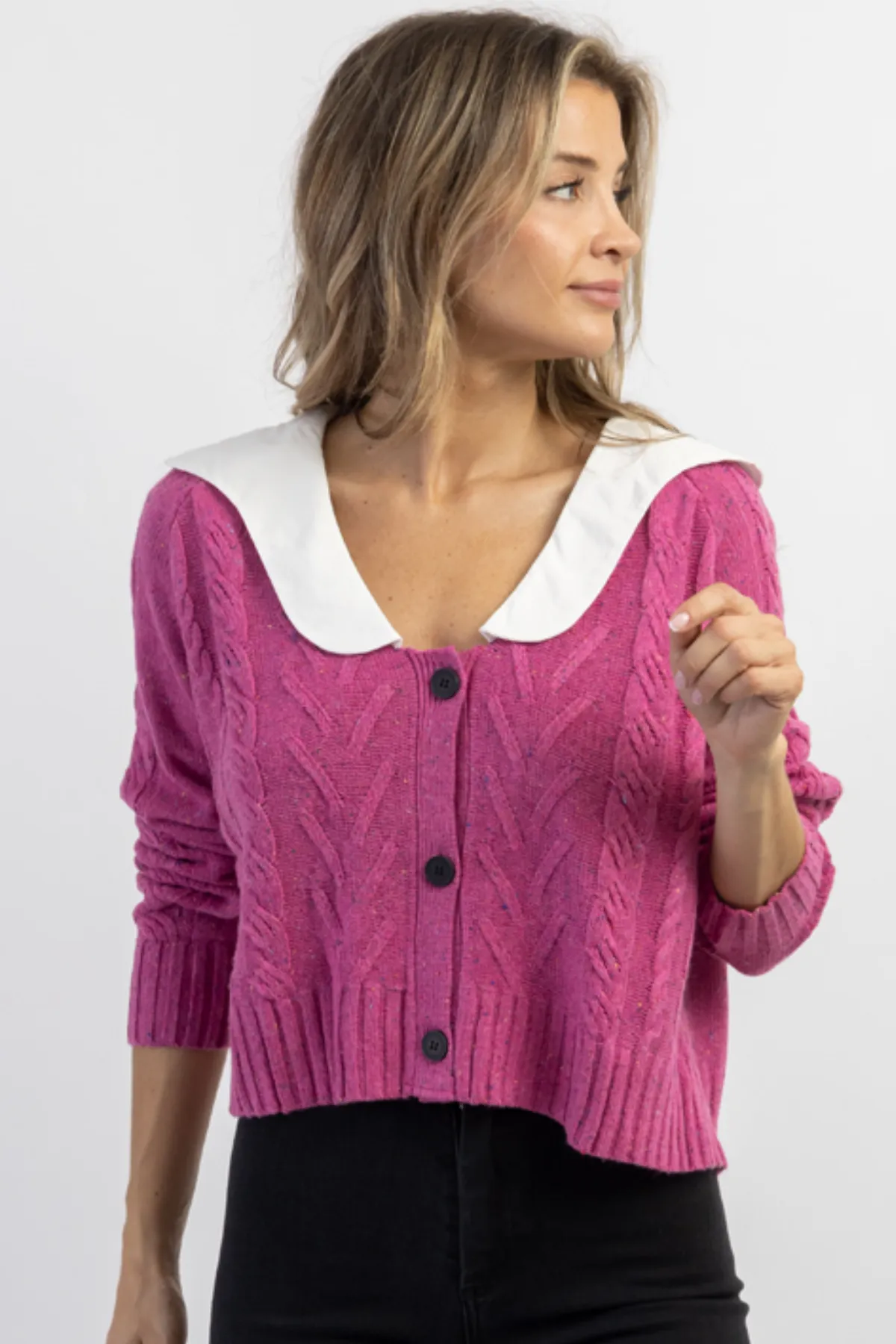 HARPER PINK SCALLOPED COLLAR SWEATER