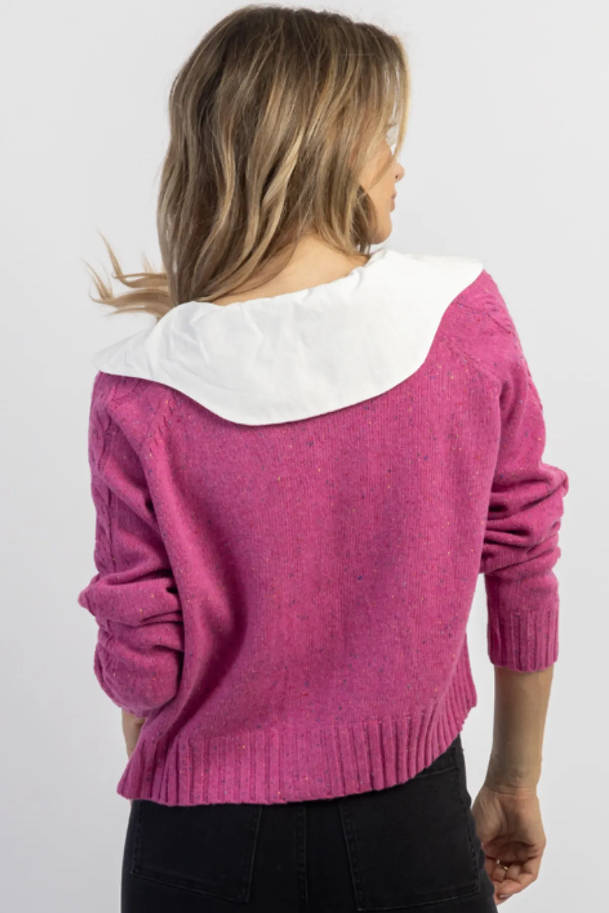 HARPER PINK SCALLOPED COLLAR SWEATER