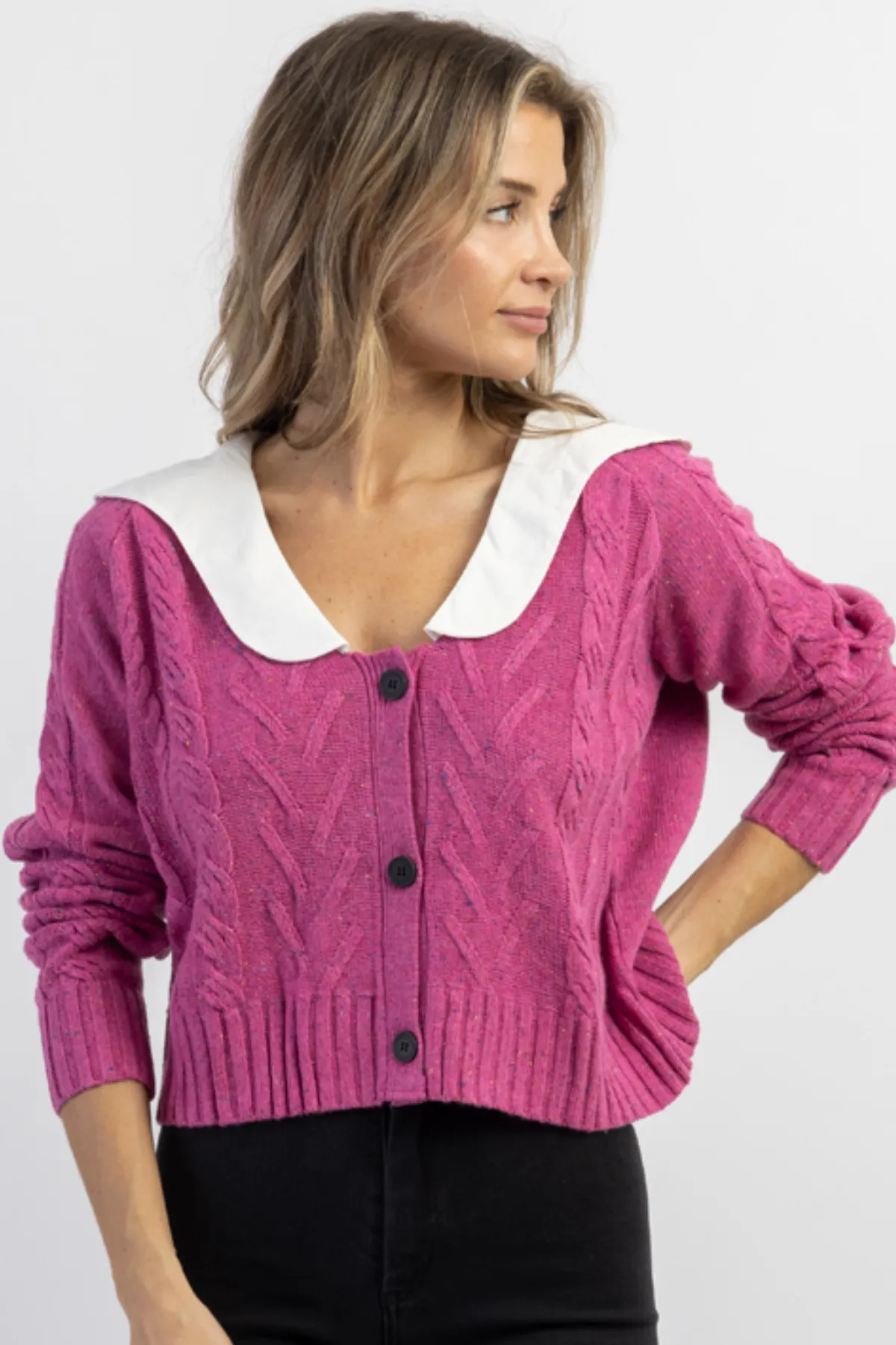 HARPER PINK SCALLOPED COLLAR SWEATER