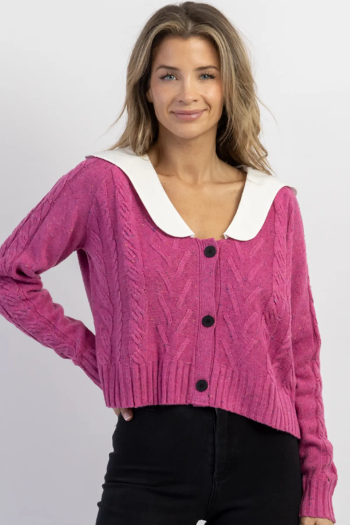 HARPER PINK SCALLOPED COLLAR SWEATER